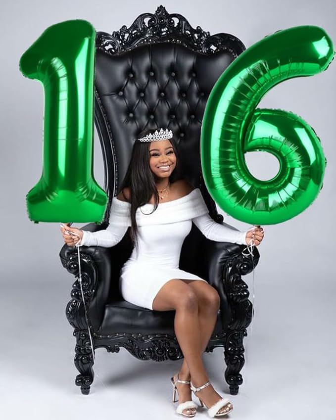 Number 6 Balloons 40 Inch for 6 16 Birthday Party Decorations, Dark Green | - Image 2