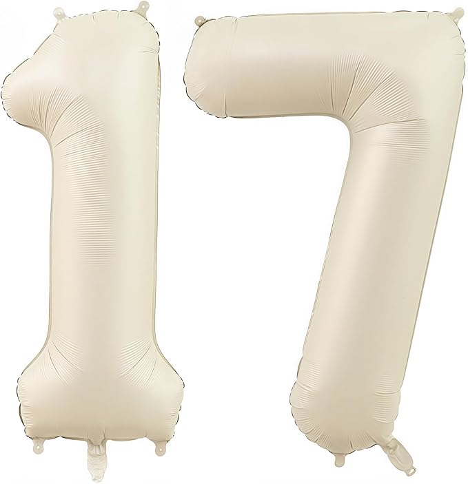 Cream Number 17 Balloons, 40 Inch 17 Balloons Giant Helium Foil Mylar Beige 17 by BBPOOL