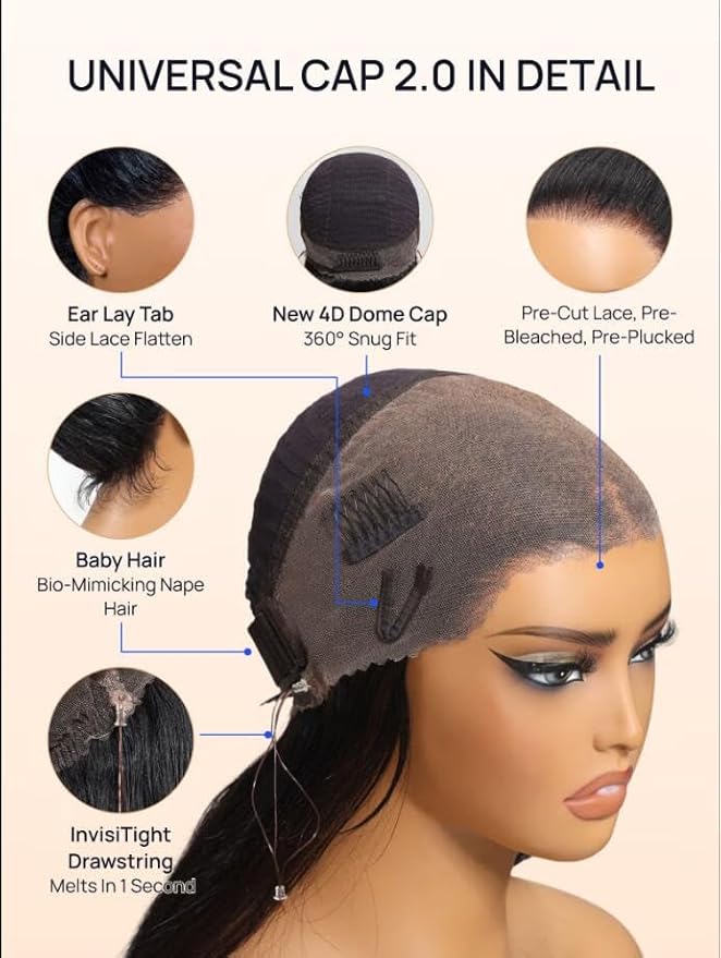KLAIYI Water Wave Pre Cut 360 Full Lace Frontal Glueless Wig Human Hair Drawstring Pre Plucked Bleached Bye Bye Knots Pre Everything Ready to Wear And Go Curly Beginner Wig with Baby Hair 180% 18Inch