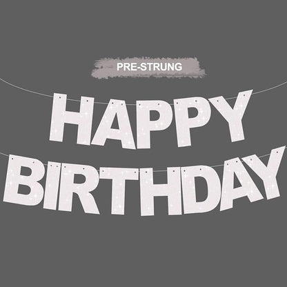 BEISHIDA Pre-Strung Glitter White Happy Birthday Banner Party Sign Decor | NO by Beishida