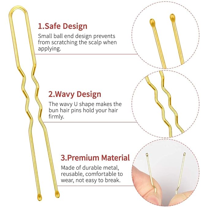 Hair Pins for Women, IKOCO 80pcs 2.75inch U Shaped Hair Pins with Storage Box, Gold