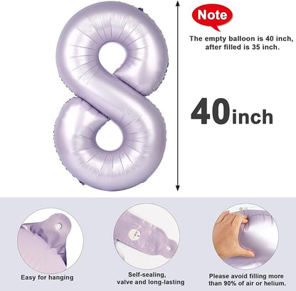 Number 8 Balloons 40 Inch for 8 18 Birthday Decorations, Cream Purple | Jumbo - Image 5