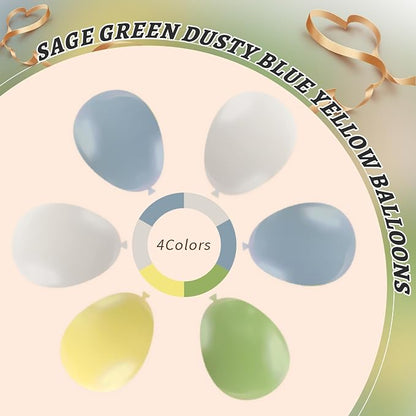 160Pcs 12 Inch Sage Green Dusty Blue Yellow Latex Balloons - Image 3