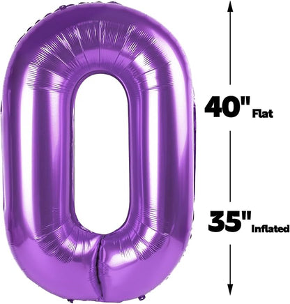 Purple Number 0 Balloon 40 inch, Balloon numbers party supplies, deco photo - Image 2
