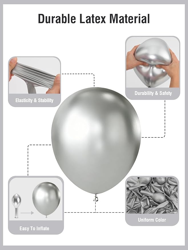 Silver Balloons 125 Pcs Different Sizes 18 12 10 5 Inch Silver Balloon Arch Kit - Image 5