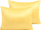 NTBAY Zippered Satin Pillow Cases for Hair and Skin, Luxury Standard Hidden Zipper Pillowcases Set of 2, 20x26 Inches, Yellow