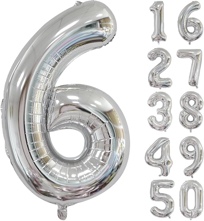 40 inch Silver Number Balloon Giant Foil Helium Balloons Silver Number 6 Balloon by Yeodong