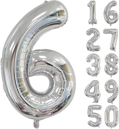 40 inch Silver Number Balloon Giant Foil Helium Balloons Silver Number 6 Balloon by Yeodong