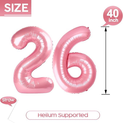 26 Balloon - Pastel Pink Birthday Number Balloons, 40 Inch Decorations | Pastel - Image 5