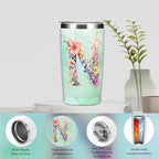 Personalized Gifts Monogrammed Birthday Gifts for Women, Colleague, Female Farewell Christmas, Initial 20 oz Tumbler, Makeup Cosmetic Bag Cup Pens Journal Notebook 6 Set, (Aesthetic Green Flower N)
