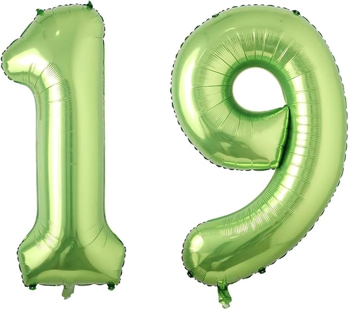 Light Green Number 19 Balloon 40 Inch, Glossy Double Digit Milestone Decor | by Unknown