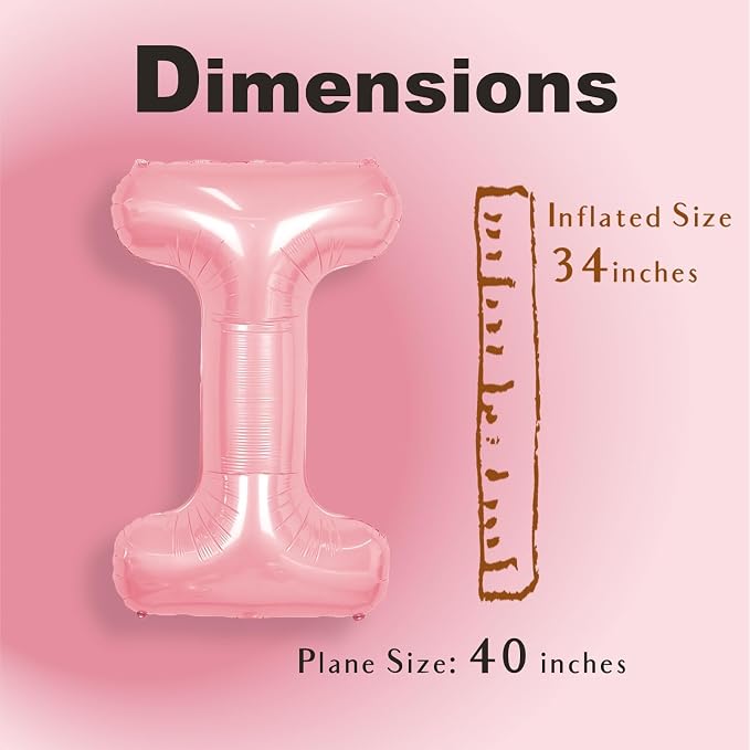 SUWEN 40 Inch Pink Large I Letter Balloons Big Foil Helium A-Z | Jumbo Mylar - Image 2