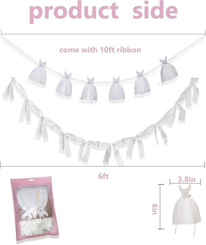 2Pcs Bridal Shower Banner Wedding Dress & Pre-Assembly White Ribbon Bow Garland - Image 8