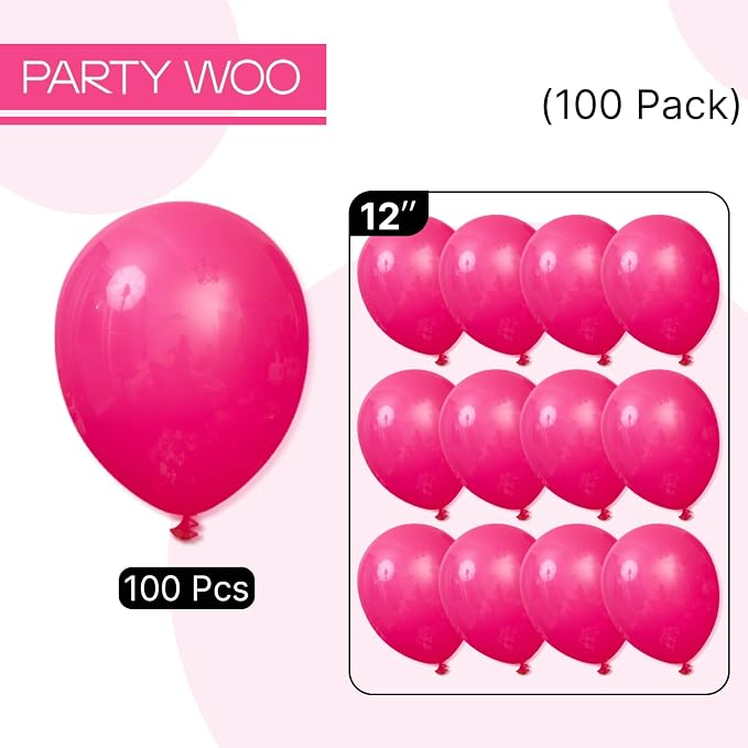 PartyWoo Hot Pink Balloons 100pcs Magenta Fuchsia Color 12 Inch | Balloons - Image 6