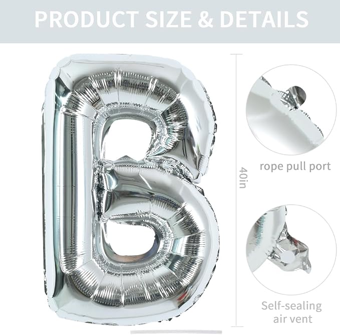 TONIFUL 40 Inch Large Silver Letter B Foil Balloons Alphabet Balloons | Giant - Image 2