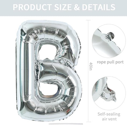 TONIFUL 40 Inch Large Silver Letter B Foil Balloons Alphabet Balloons | Giant - Image 2