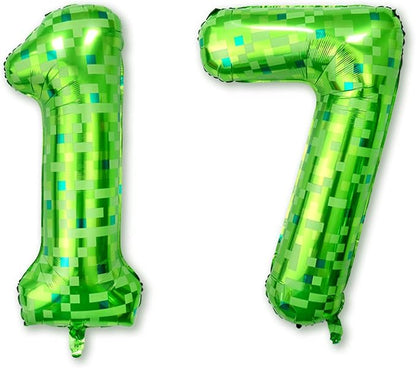 40 Inch Lime Green Pixel Number 17 Balloon, 17th Teen Gamer Party Supplies | by Unknown
