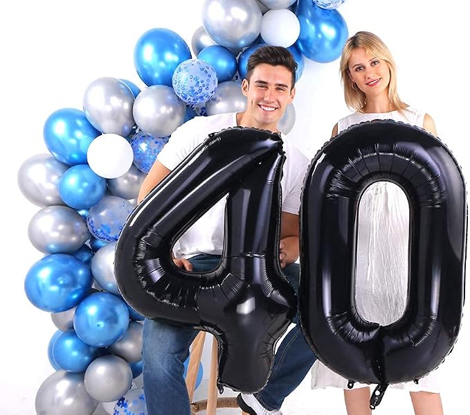 Black 40 Number Balloons Giant Jumbo Number 40 Foil Mylar Balloons - Image 2
