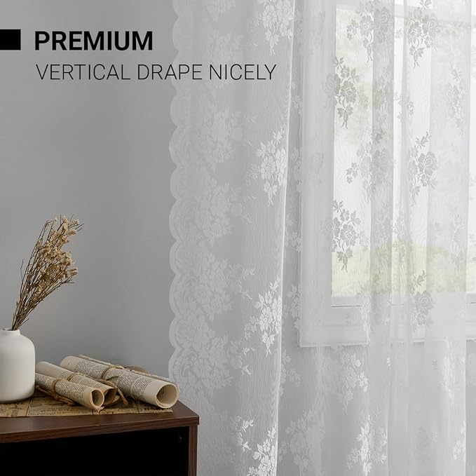 Kotile White Sheer Lace Curtains - Image 6
