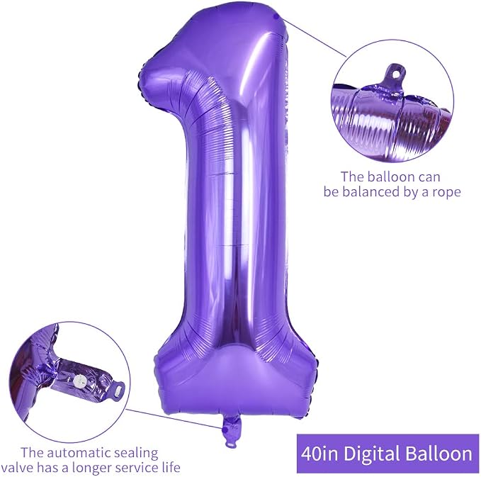 TONIFUL 40 Inch Purple Large Numbers Balloon 0-9 Birthday Party Decor, Foil - Image 2