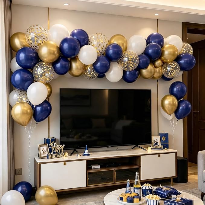 Navy Blue and Gold Balloons, Fathers Day Balloons 50pcs Navy Blue Double - Image 4