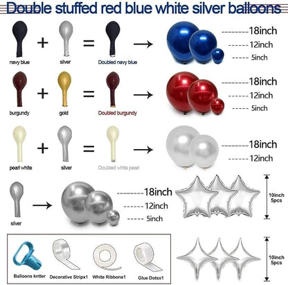 Red White Blue Balloon Arch Double Stuffed Burgundy Navy Blue Balloon Kit | - Image 3