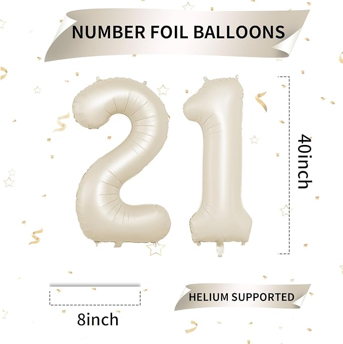 Biapian 40 Inch Cream Number 21 Balloon, 21st Birthday Balloons, Big Digital 21 - Image 2