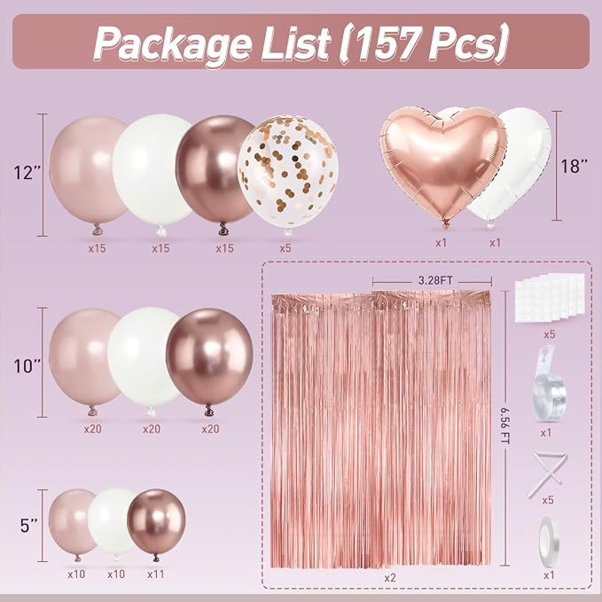 157PCS Rose Gold Dusty Pink and White Balloons - Image 2