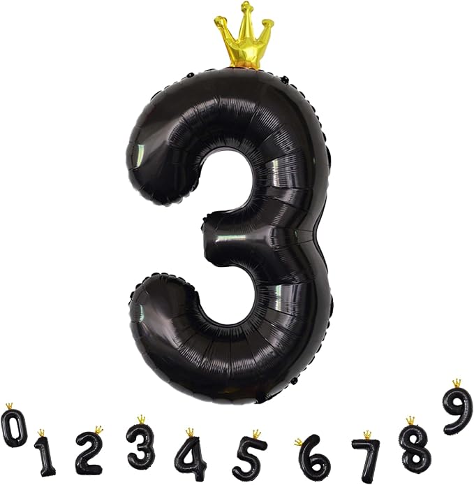 3rd Birthday Number Balloons for Girls, 40 Inch Black Foil Number Balloons - Image 9