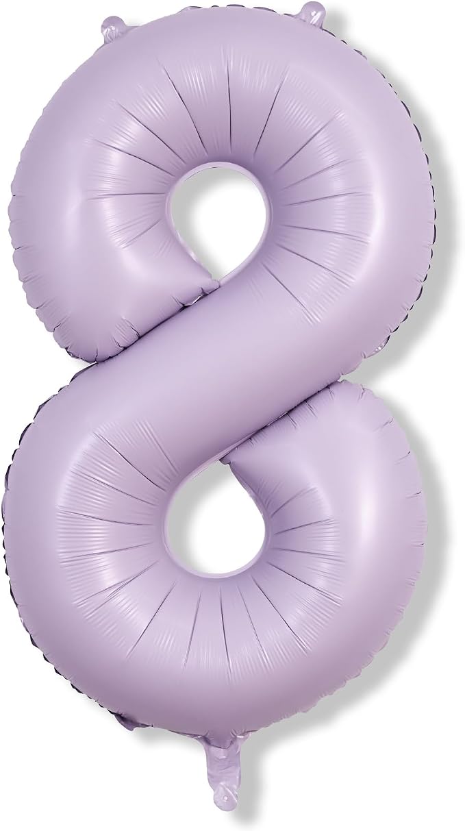 Light Purple Number 8 Balloons, 40 Inch Giant Dusty Pastel Purple Mylar Foil - Image 8