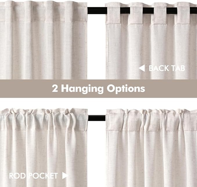 MIULEE Kitchen Curtains 36 Inch Long 2 Panels Natural Linen White Farmhouse | - Image 5