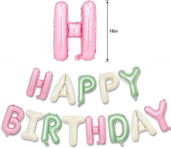 TONIFUL 16 Inch Pink Cream Sage Green Happy Birthday Foil Balloons | Neutral - Image 2