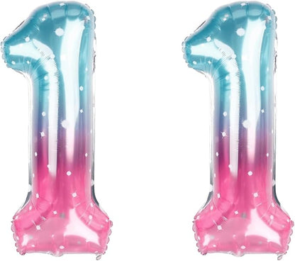 40 Inch Blue Pink Number 11 Balloon, Ombre Star Foil Helium Birthday Decor | by Unknown