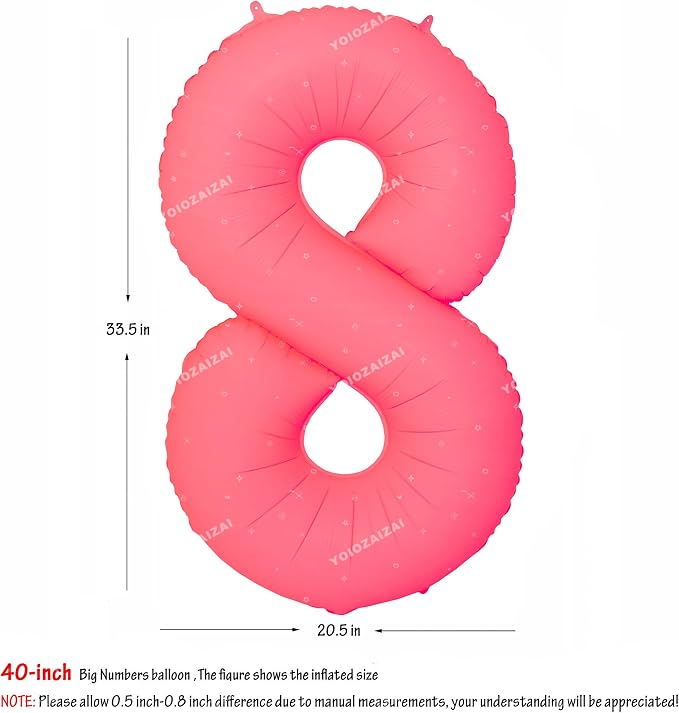 40 IN Fluorescent Red Number 8 Balloon Neon Red digital 8 Foil Balloon | - Image 2