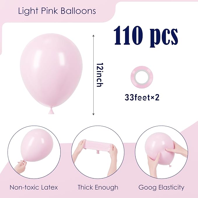 Voircoloria 110pcs Light Pink Pastel Pink Latex Party Balloons, 12inch | - Image 2
