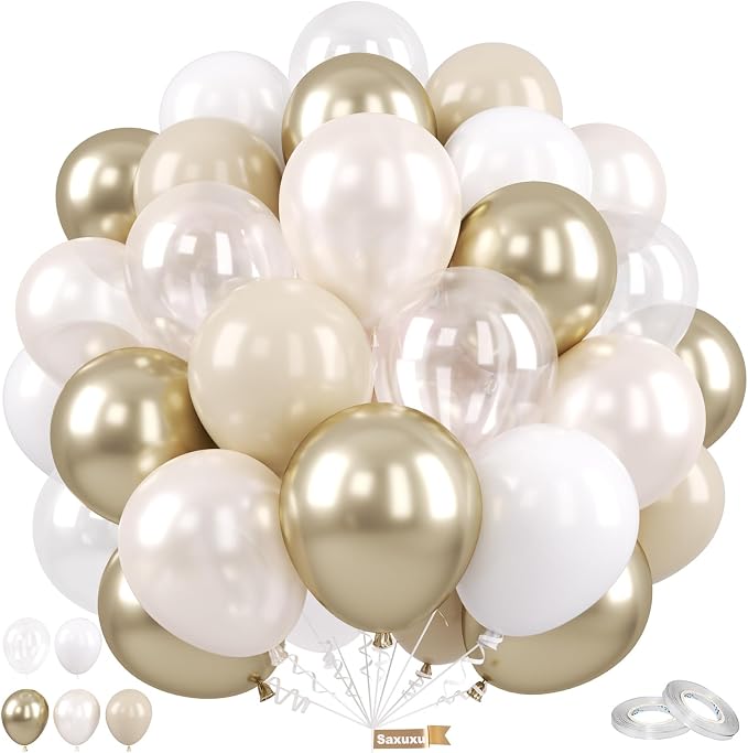 Gold and White Balloons, 12 Inch Gold Balloons, Nude Metallic Champagne Gold by Saxuxu
