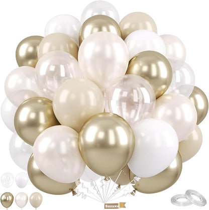 Gold and White Balloons, 12 Inch Gold Balloons, Nude Metallic Champagne Gold by Saxuxu