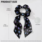 Star Hair Scarf for Women Ponytail Scrunchies Fashion Travel Accessory 2 Pcs Silky Hair Scrunchy Ribbon Scrunchies Ponytail Holder