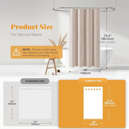 48 x 72 Boho Linen Heavy Duty Cloth Shower Curtain Set, Tan/Taupe | Stall Size - Image 3