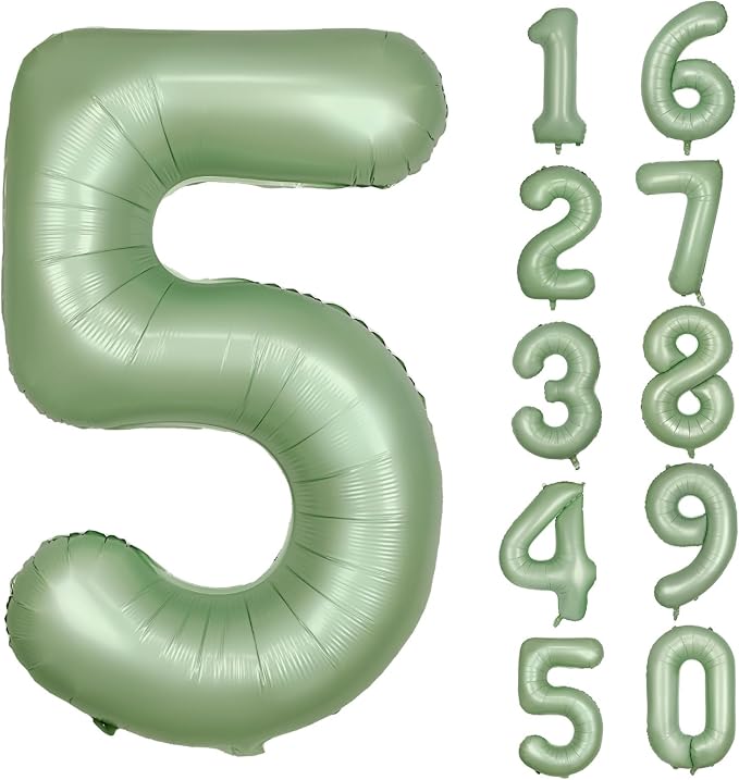 40 Inch Green Number Balloon 5 Olive Green Foil Balloon Sage Green 5 Balloons by Yeodong
