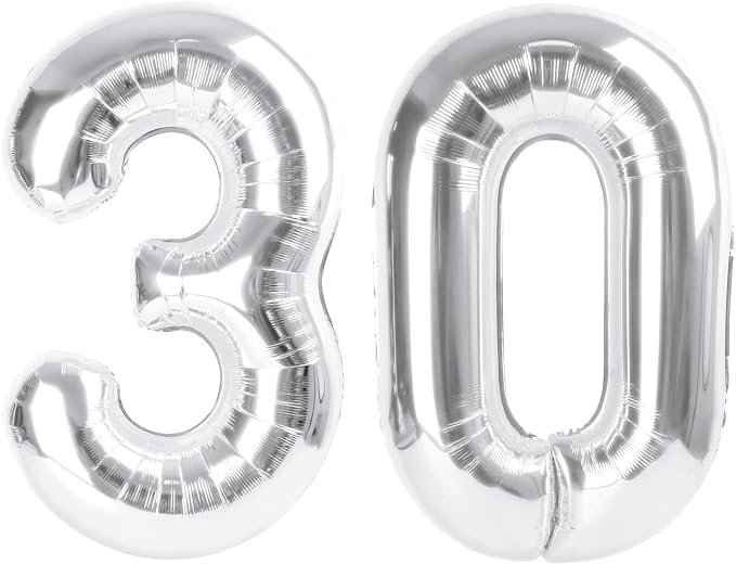 Number 30 Balloons 40 Inch Silver 30 Balloon by Mluchee