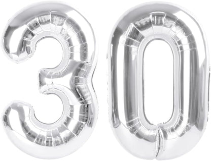 30 Balloon 40 inch Silver Number Balloons by Enyeopd