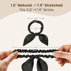 THXSILK 100% Mulberry Silk Bow Scrunchies 3-Pack, 22 Momme Mulberry Silk Hair Ties for Women, Cute Bunny Ear No Damage Ponytail Holders, Fashion Hair Accessories for Girls(S, Dark Colors)
