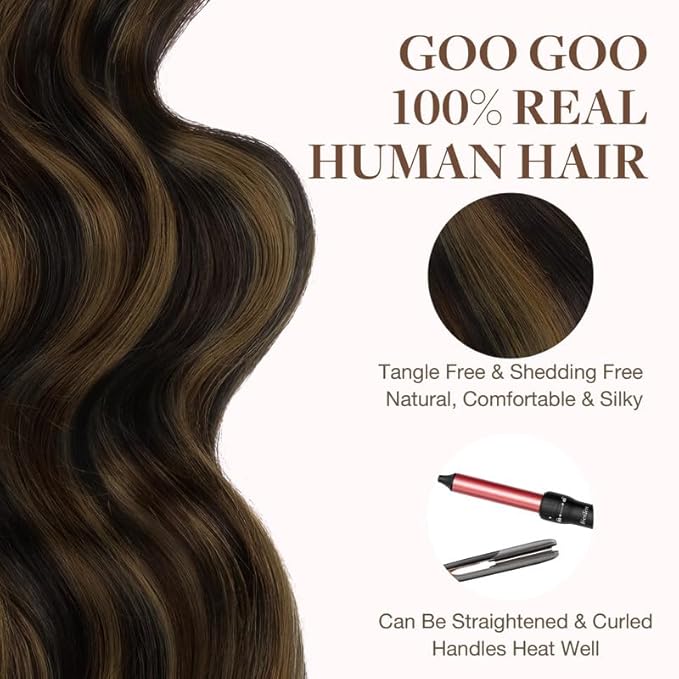 GOO GOO Tape in Hair Extensions Human Hair, 2/6/2 Balayage Dark Brown to Chestnut Brown, 14inch 100g 40pcs, Skin Weft Seamless Invisible, Silky Straight with Thick Ends, Remy Human Hair