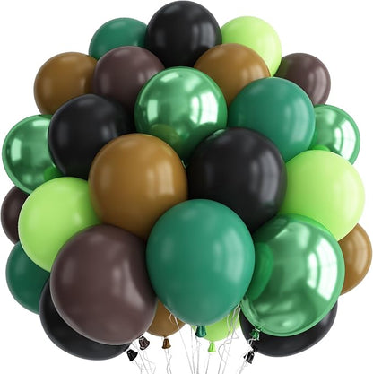 Retro Green and Brown Balloons Kit, Camo Dark Metallic Green Lime Brown Black by Paeyeq