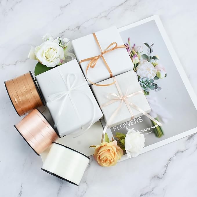 TONIFUL Nude Beige Caramel Curling Ribbon Balloon String Gift Wrapping | 600 - Image 5