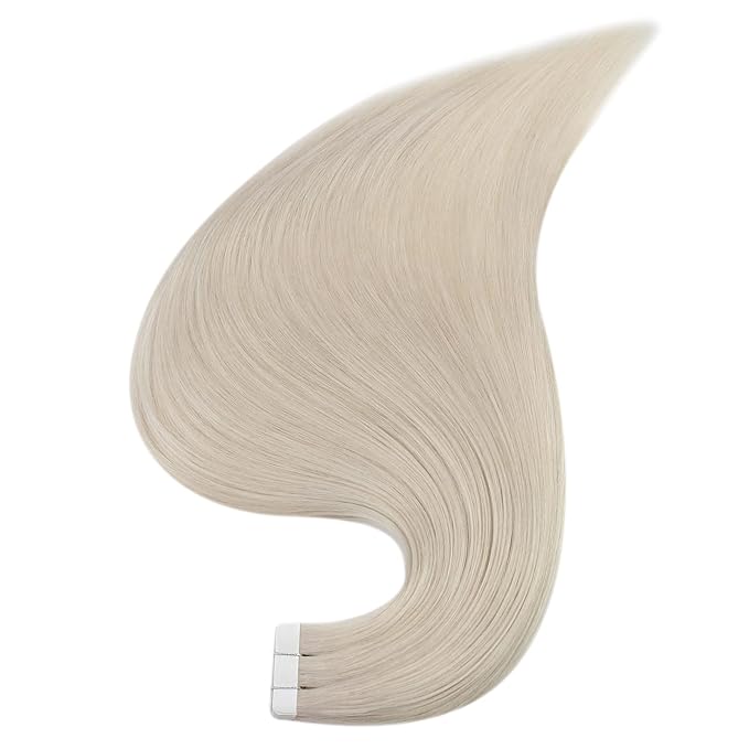 Full Shine Blonde Tape in Hair Extensions Color 1000 Blonde Remy Real Human Hair 14 Inch Double Sided Seamless Invisible Skin Weft Tape in Hair Extensions Brazilian Silky Add Volume 20 Pcs 50G