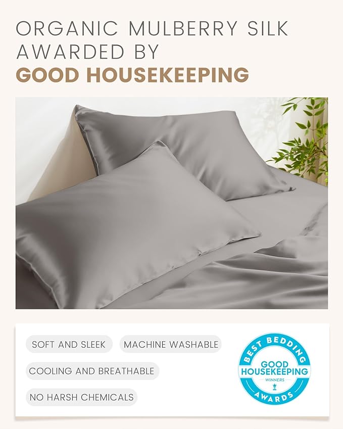 THXSILK Silk Pillowcase for Hair and Skin, 100% Mulberry Silk Bed Pillowcase with Hidden Zipper, Grade 6A+ Silk Soft Breathable Smooth, King Pillow Case (Grey)