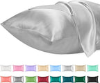 Lirex Satin Pillowcase 2-Pack, Queen Size Satin Pillowcase Soft Solid Color Microfiber, Wrinkle Free Fade Resistant Breathable, Light Gray