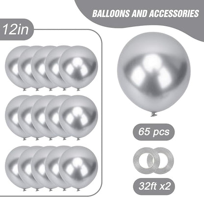 RUBFAC Silver Balloons 65pcs, Metallic Party Balloon 12 Inch - Image 2